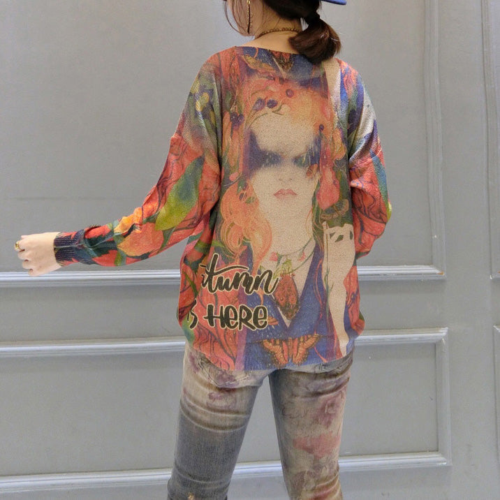 New Girl Prints Cotton Sweater O Neck Pullover Knit Tops