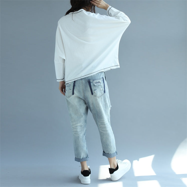New White Cotton Tops Stylish Pullover