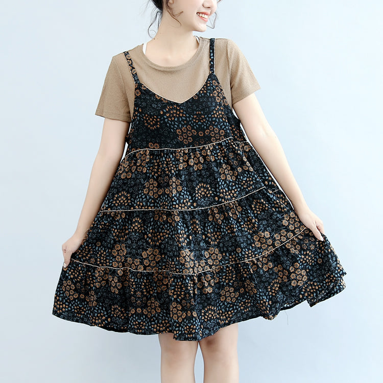 Summer Brown T Shirt and Stylish Sleeveless Linen Dresses Two Pieces