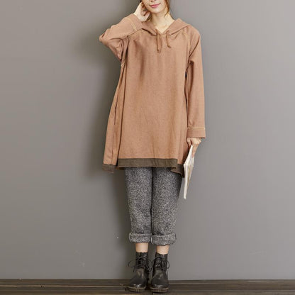 2025 Warm New Khaki Gray Cotton Sport Pullover Plus Size Casual Hooded T-Shirt