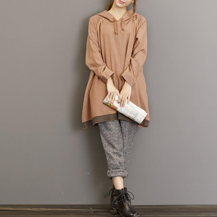 Warm New Khaki Gray Cotton Sport Pullover Hooded T-shirt