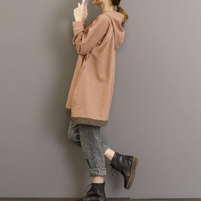 Warm New Khaki Gray Cotton Sport Pullover Hooded T-shirt