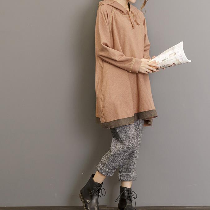 Warm New Khaki Gray Cotton Sport Pullover Hooded T-shirt