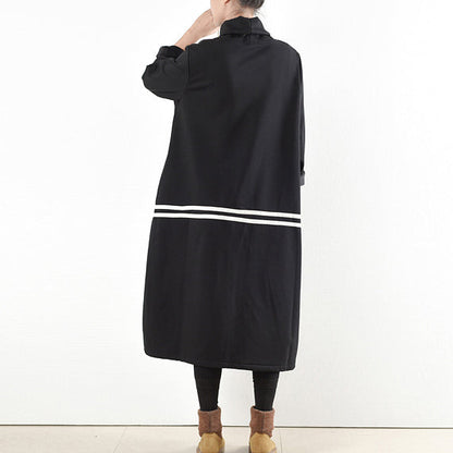 Winter Black Thick Cotton Sweat Dresses Winter Dress Warm Velour Inside