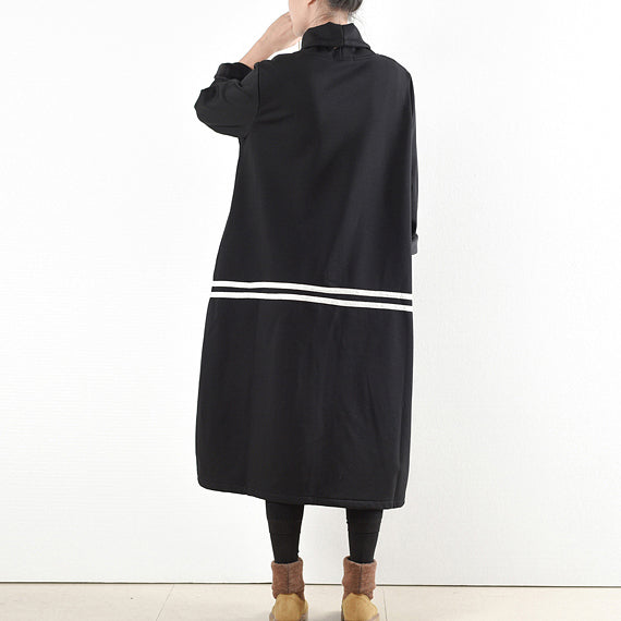 Winter Black Thick Cotton Sweat Dresses Winter Dress Warm Velour Inside