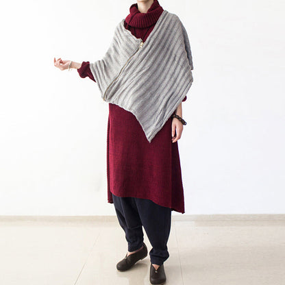 Winter Burgundy Cotton Knit Sweater Dresses Turtle Neck Warm Winter Dress