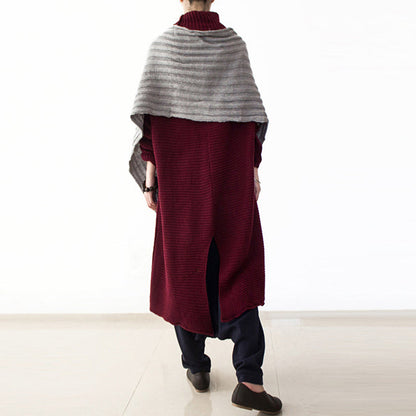 Winter Burgundy Cotton Knit Sweater Dresses Turtle Neck Warm Winter Dress