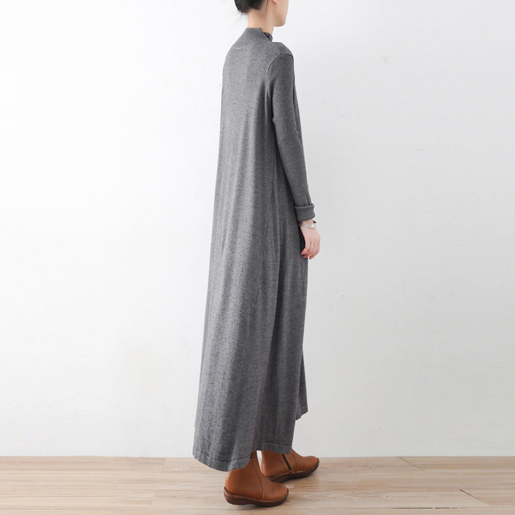 Winter Gray Knit Maxi Dresses Warm Woolen Dresses Caftans Gown