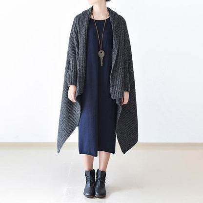 Winter Gray Knit Sweater Woolen Cardigans Cape Warm Coats