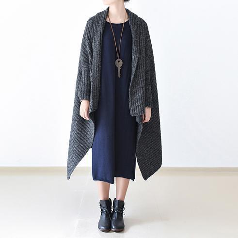 Winter Gray Knit Sweater Woolen Cardigans Cape Warm Coats