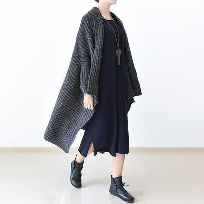 Winter Gray Knit Sweater Woolen Cardigans Cape Warm Coats