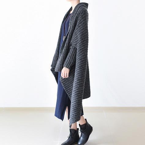 Winter Gray Knit Sweater Woolen Cardigans Cape Warm Coats