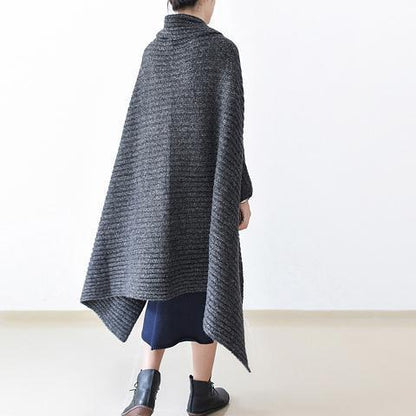 Winter Gray Knit Sweater Woolen Cardigans Cape Warm Coats