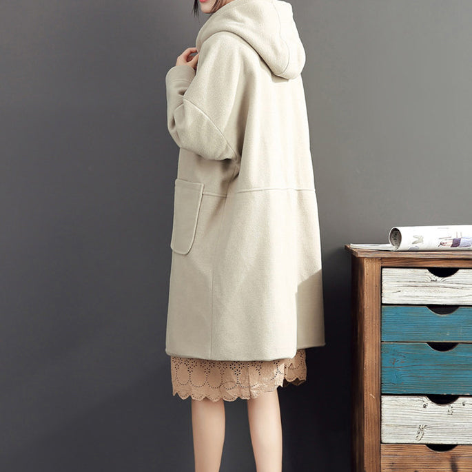 Winter Light Yellow Woolen Coats Hooded Trench Coat