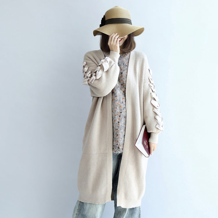 Winter Nude Long Knit Coats Cardigans Sweater Outwear Ribbon Details