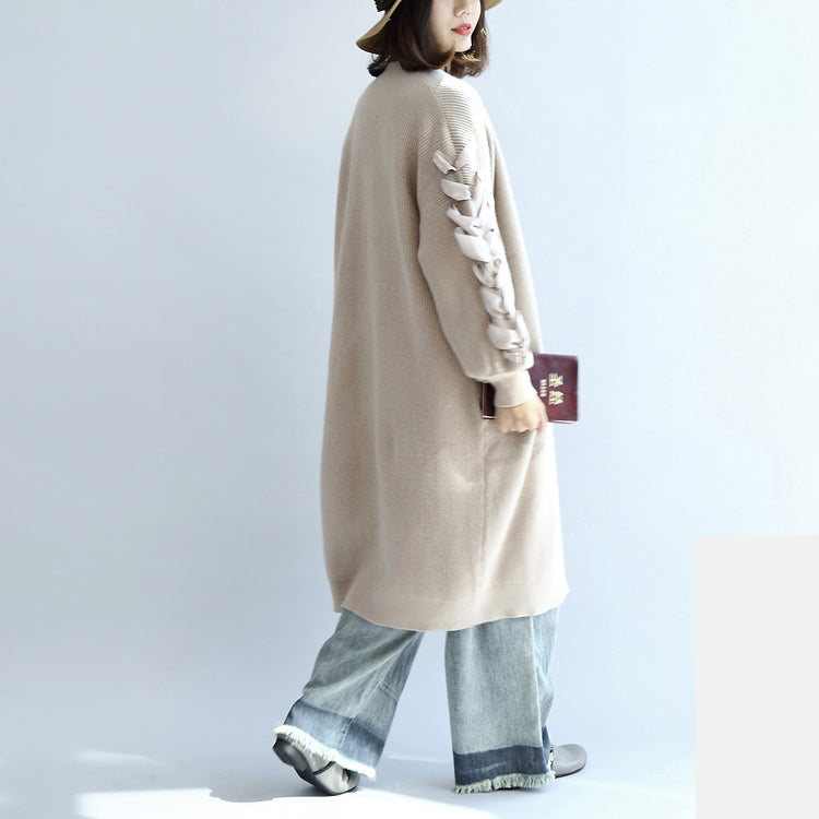 Winter Nude Long Knit Coats Cardigans Sweater Outwear Ribbon Details