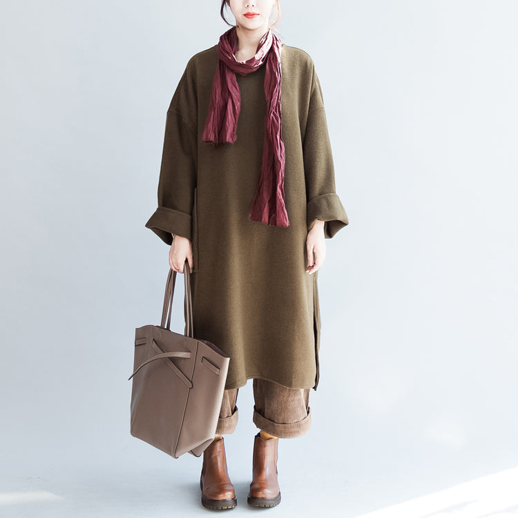 Winter Olive Woolen Dresses Warm Winter Dress Shift Dresses
