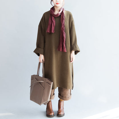 Winter Olive Woolen Dresses Warm Winter Dress Shift Dresses