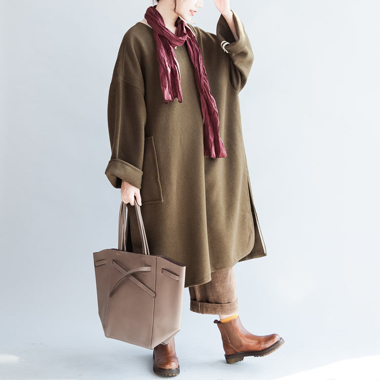 Winter Olive Woolen Dresses Warm Winter Dress Shift Dresses