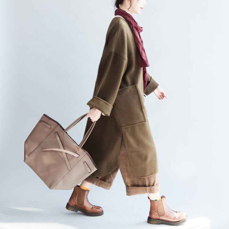 Winter Olive Woolen Dresses Warm Winter Dress Shift Dresses
