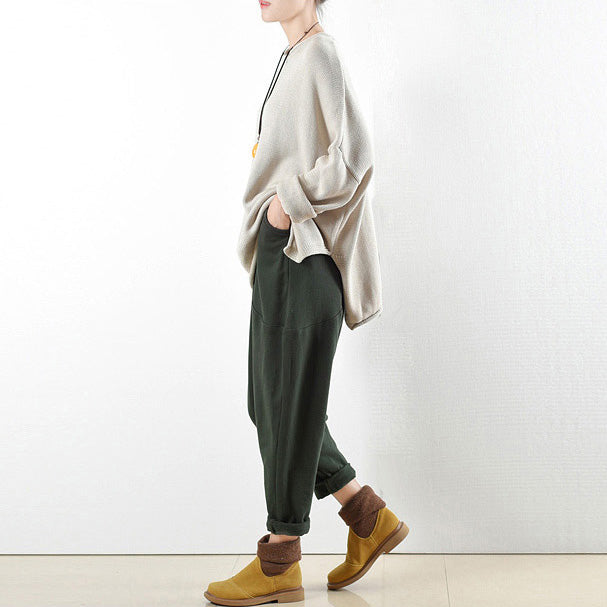 Winter Pants Green Warm Cotton Carrot Pants Oversize Elastic Waist to 104cm