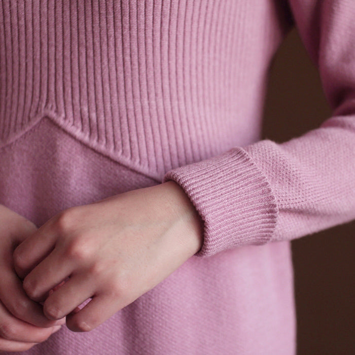 Winter Pink Rabbit Woolen Blended Sweater Dresses Loose Knit Dress
