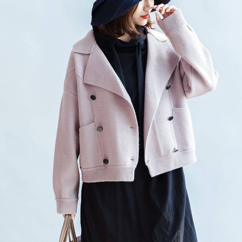 Winter Pink Short Woolen Jackets Oversized Woolen Coats