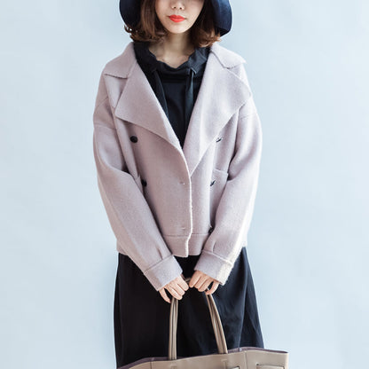 Winter Pink Short Woolen Jackets Oversized Woolen Coats