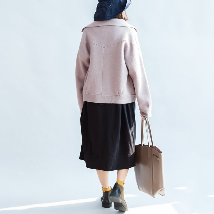Winter Pink Short Woolen Jackets Oversized Woolen Coats