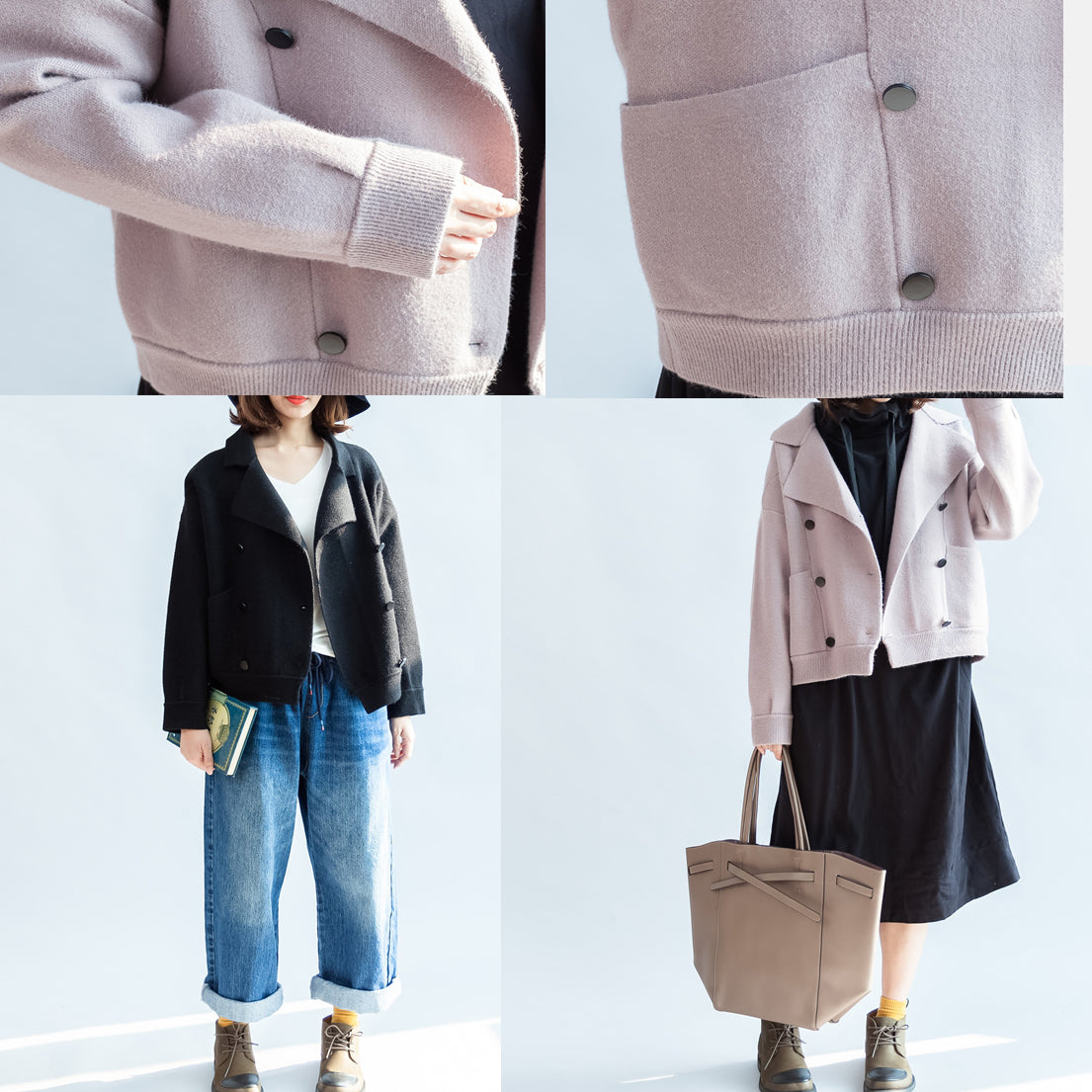 Winter Pink Short Woolen Jackets Oversized Woolen Coats