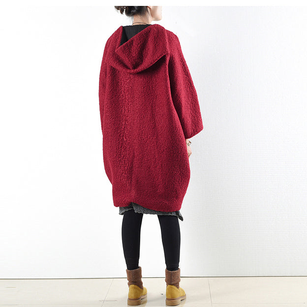 Winter Red Woolen Coats Oversized Woman Winter Outwear Original Design