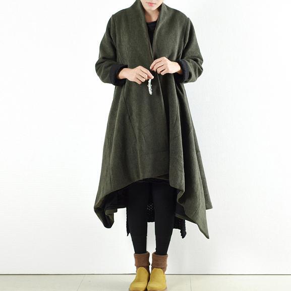 Winter Woolen Coats Green Cross Asymmetrical Cardigans Long One Button Outwear Dress