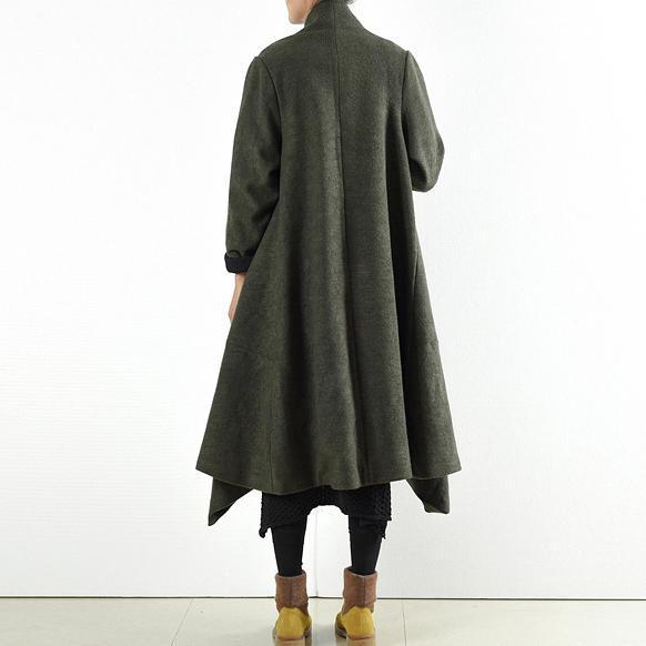 Winter Woolen Coats Green Cross Asymmetrical Cardigans Long One Button Outwear Dress