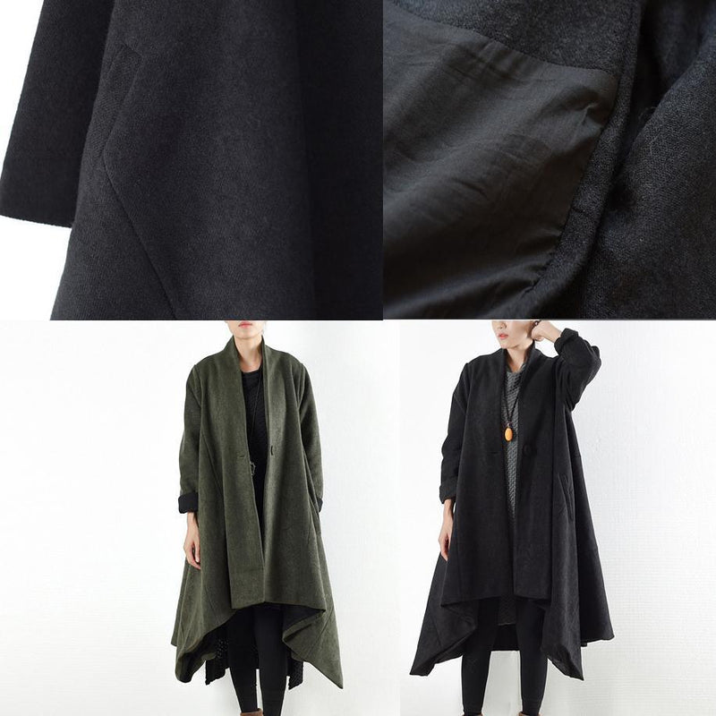 Winter Woolen Coats Green Cross Asymmetrical Cardigans Long One Button Outwear Dress