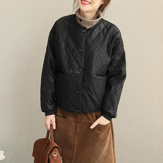 Black Loose Pu Short Coat Jacket