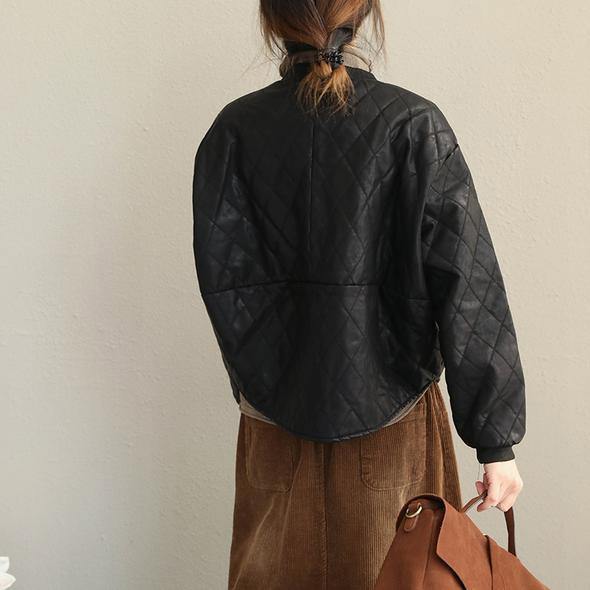 Black Loose Pu Short Coat Jacket