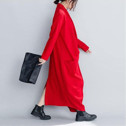 Loose Red and Black Wool Maxi Dresses for