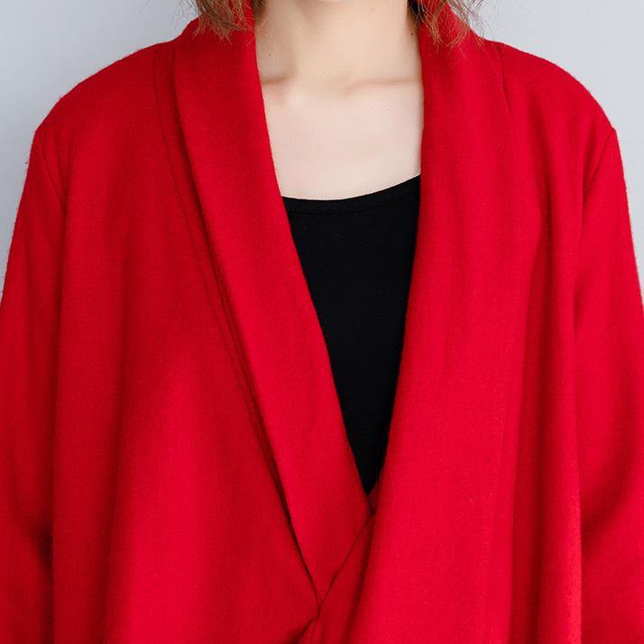Loose Red and Black Wool Maxi Dresses for