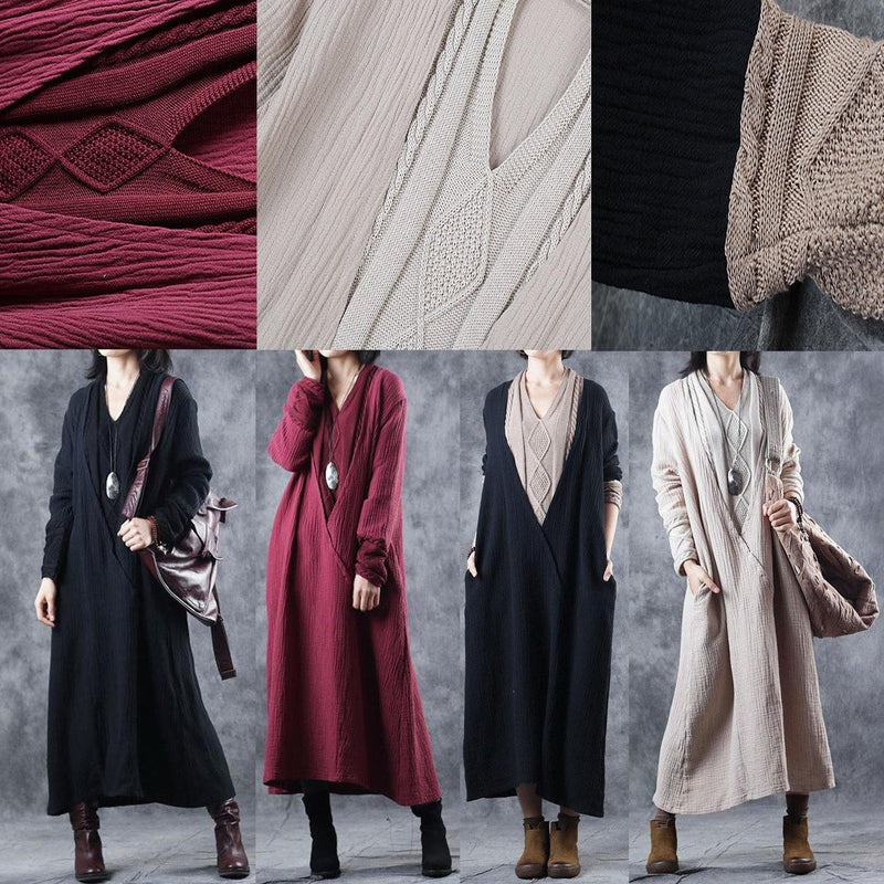 New Quilted Cotton Linen Sweater Dresses Loose Clothes