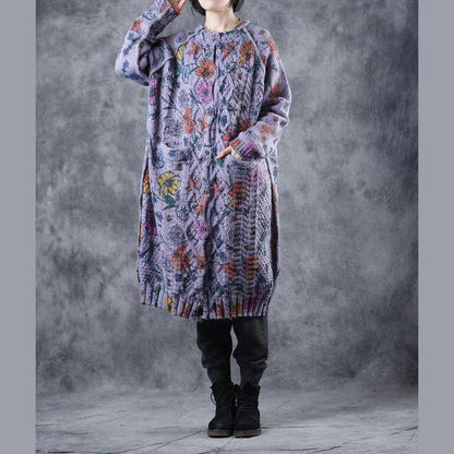 New Loose Print Thicken Long Sweater Coat for