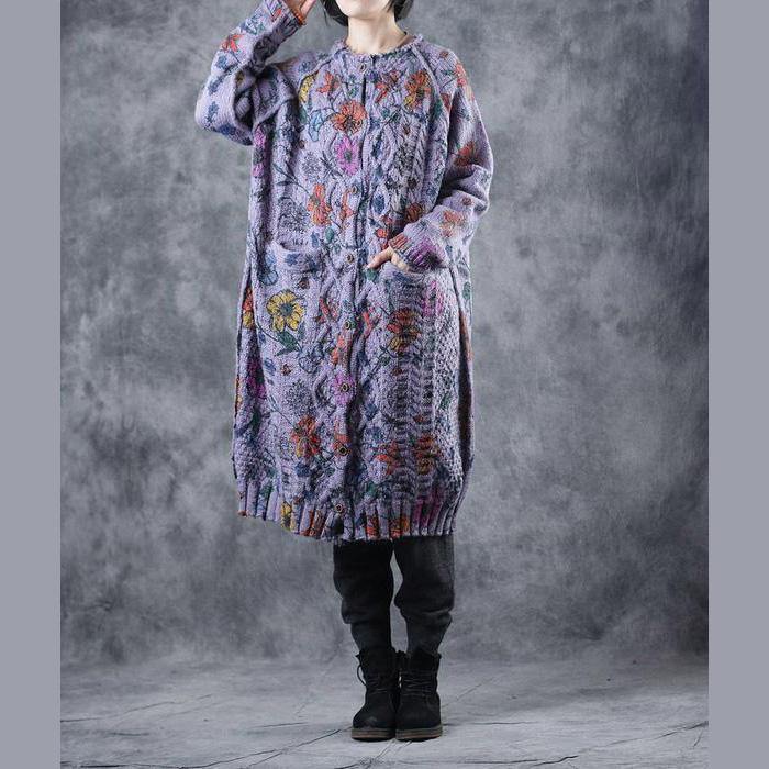 New Loose Print Thicken Long Sweater Coat for