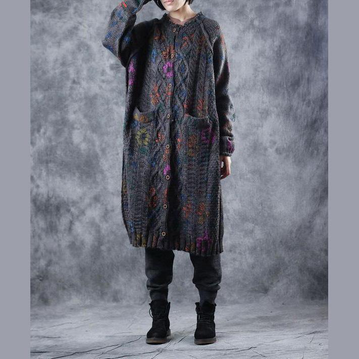 New Loose Print Thicken Long Sweater Coat for