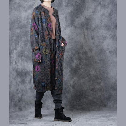 New Loose Print Thicken Long Sweater Coat for