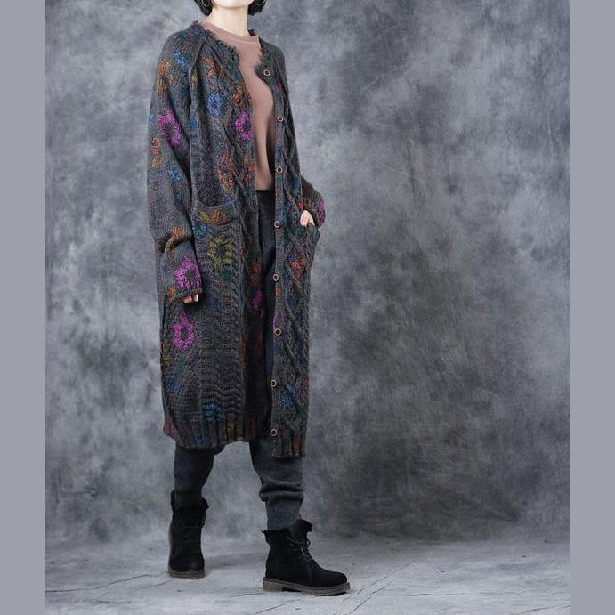 New Loose Print Thicken Long Sweater Coat for