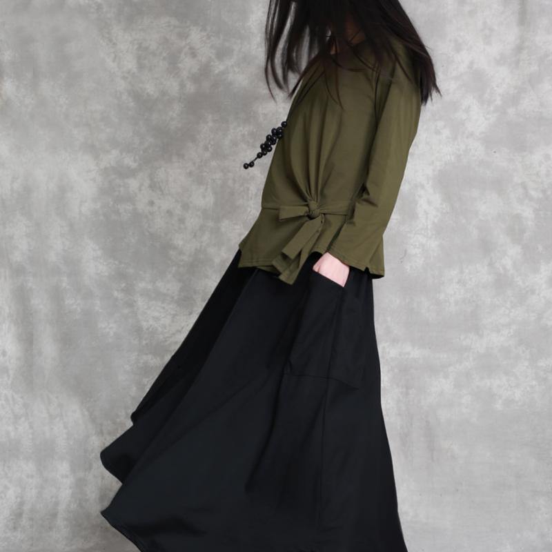2025 army green cotton tops oversized cotton maxi t shirts women asymmetric long sleeve cotton shirts