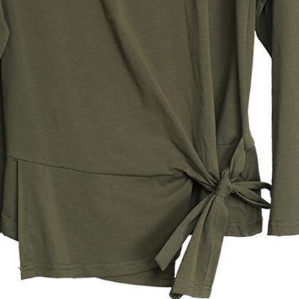 Army Green Cotton Tops Oversized Cotton Maxi T Shirts Asymmetric Long Sleeve Cotton Shirts