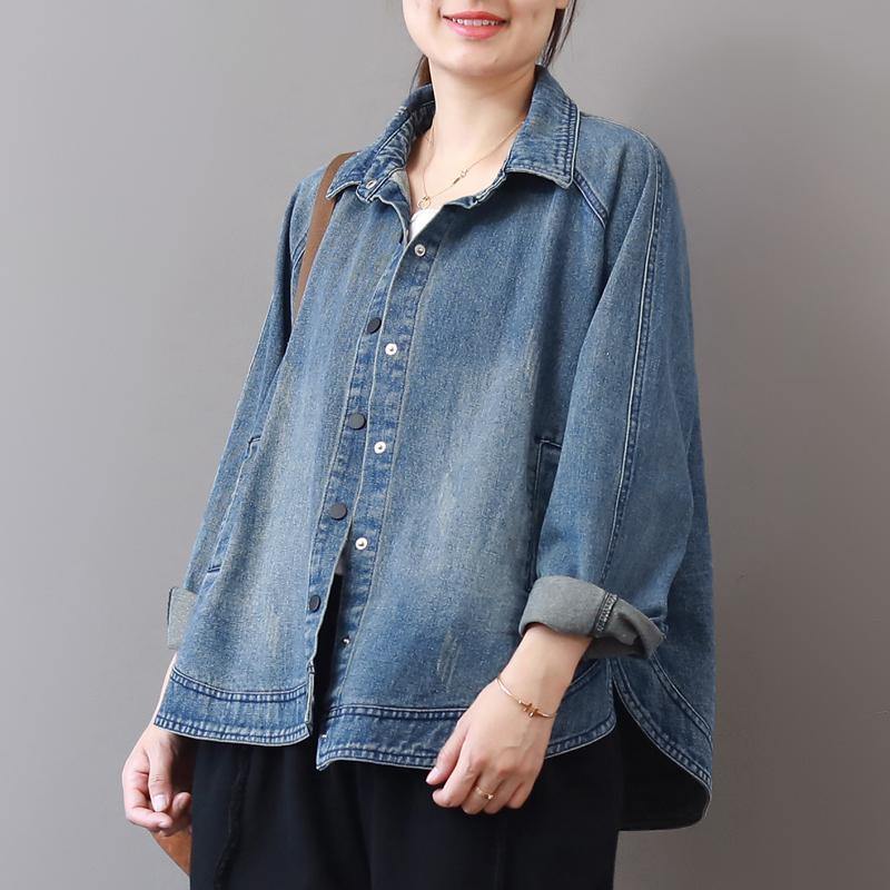 Autumn New Denim Blue Cotton Short Coats Lapel Collar Wild Tops Coat