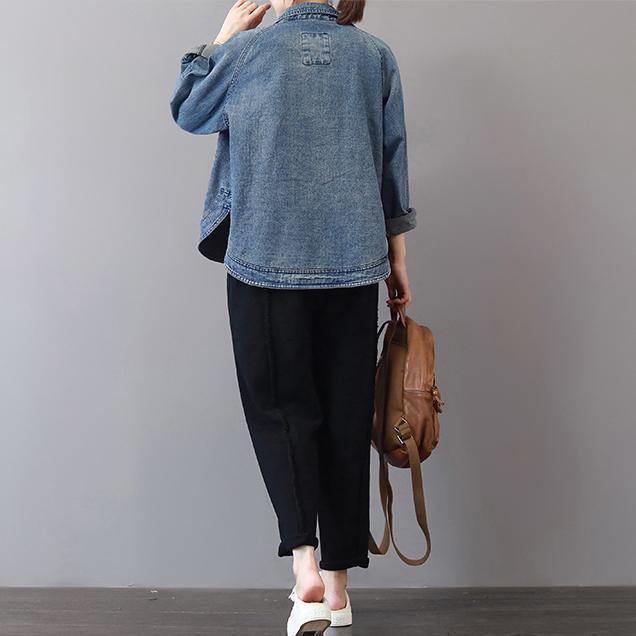 Autumn New Denim Blue Cotton Short Coats Lapel Collar Wild Tops Coat