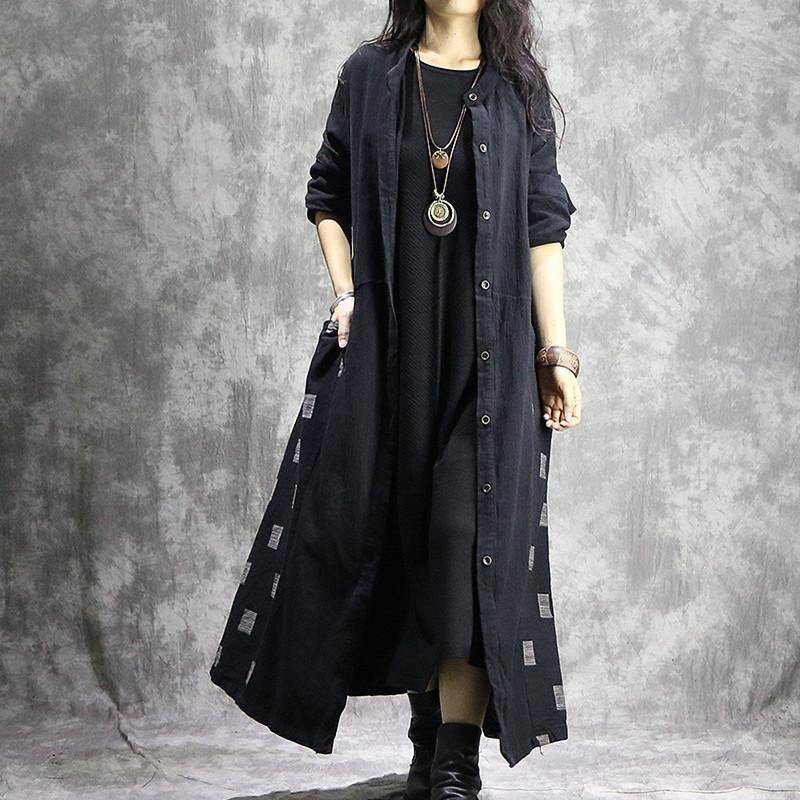 Black Plaid Coat Stand Collar Patchwork Coats Boutique Pockets Coats