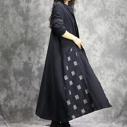 Black Plaid Coat Stand Collar Patchwork Coats Boutique Pockets Coats